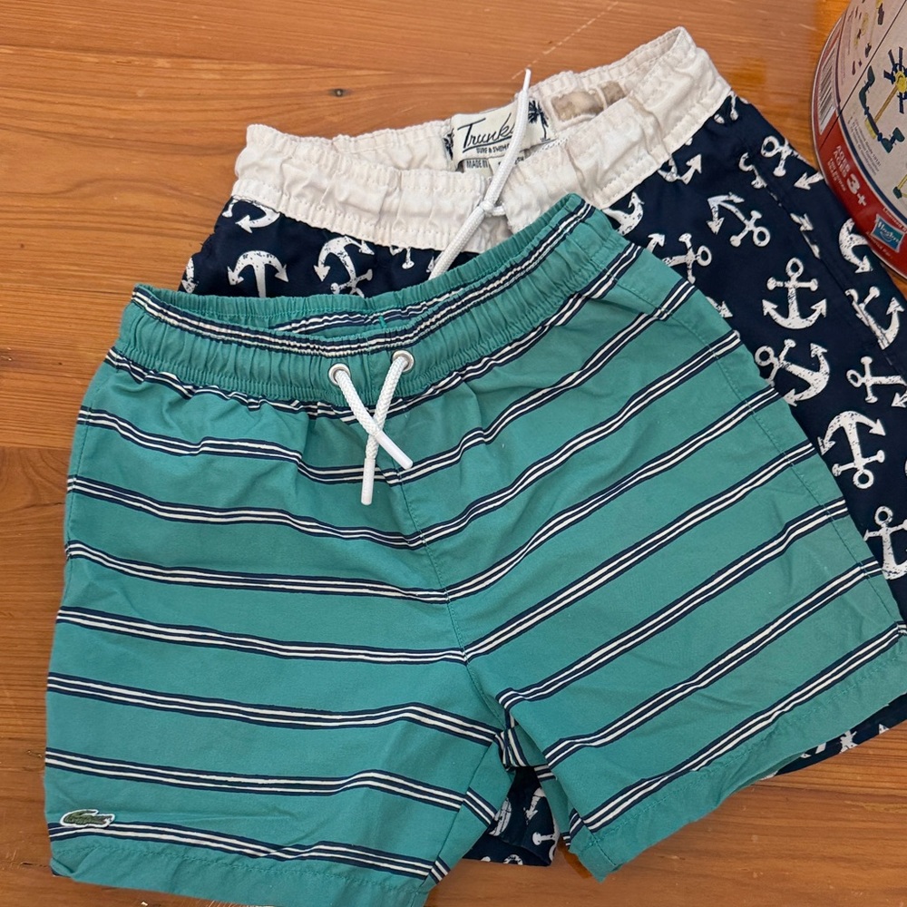 Lacoste & Trunks Surf & Swim Boys Swim Trunks (Size 5, Fits Small 6)–2-Pair Lot
